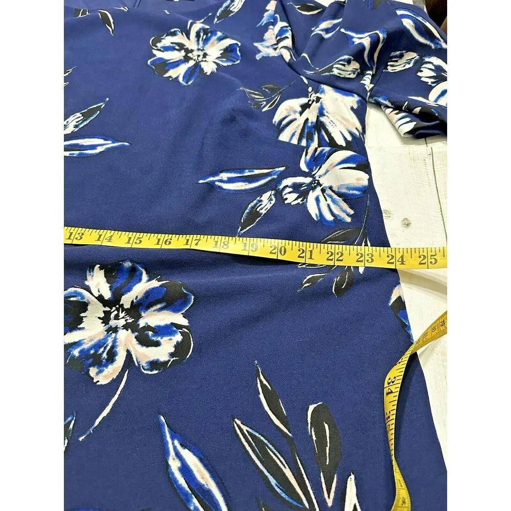 Eliza J White Plus Mini Dress Blue Floral Sz 22W‎ 3/4 Trumpet Sleeves